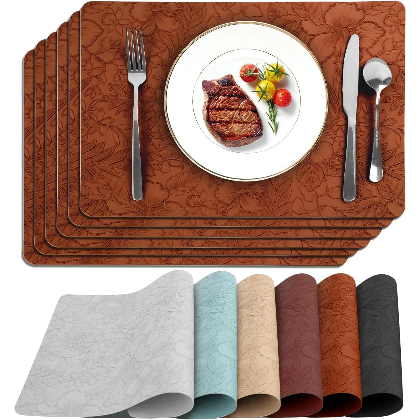 Customized Logo Faux Leather Placemats for Dining Table Mats Heat Resistant Waterproof  Non-Slip Kitchen Table Placemats