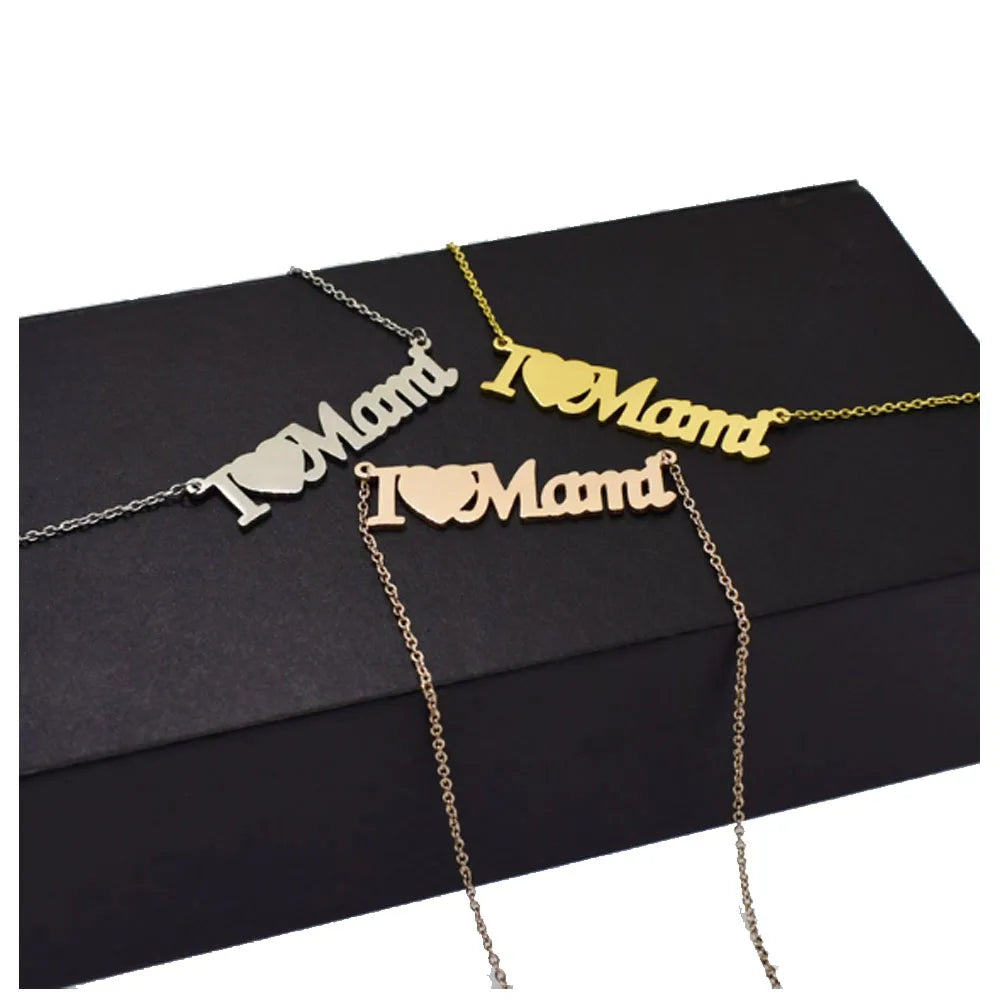 Fashion Stainless Steel I love You Mom Mami Mummy Pendant Necklace Jewelry 18k Gold Plated