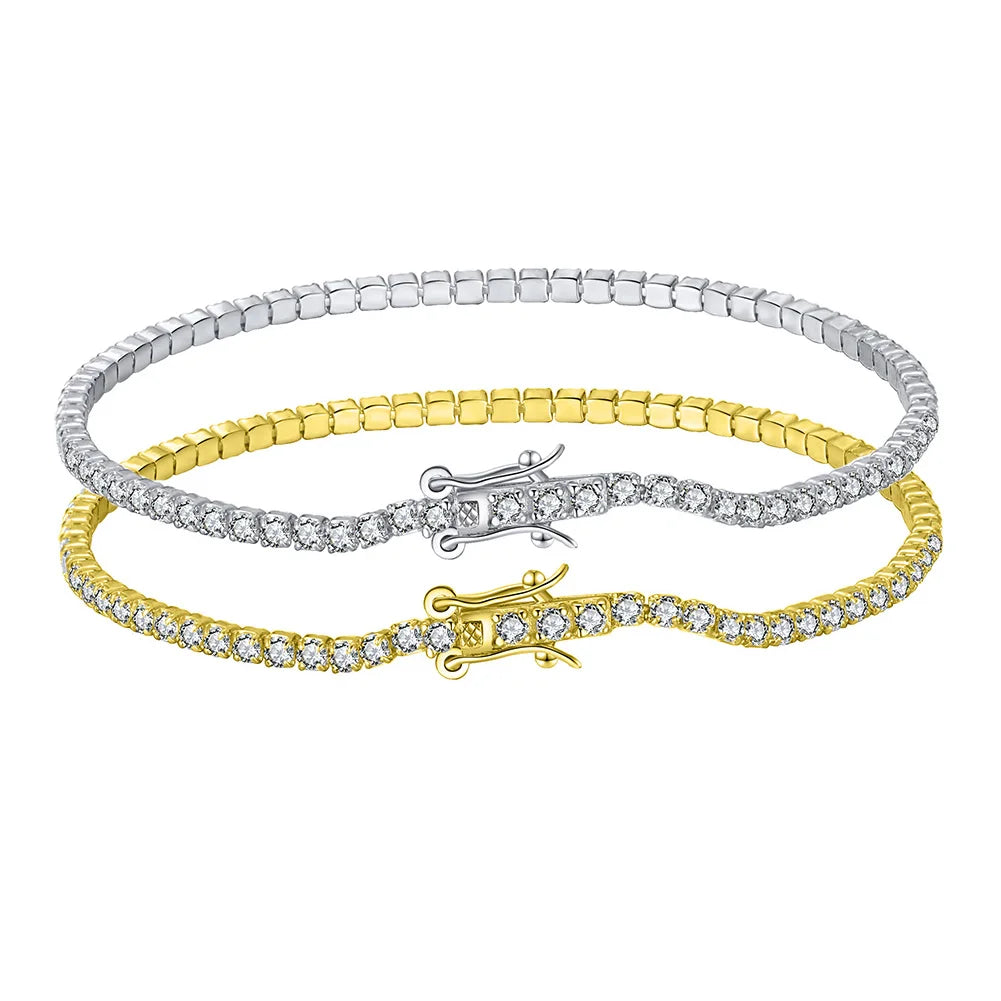 RINNTIN SB61 Wholesale Price 925 Sterling Silver 4A Clear 2mm Cubic Zirconia CZ 14K Gold Tennis Bracelets