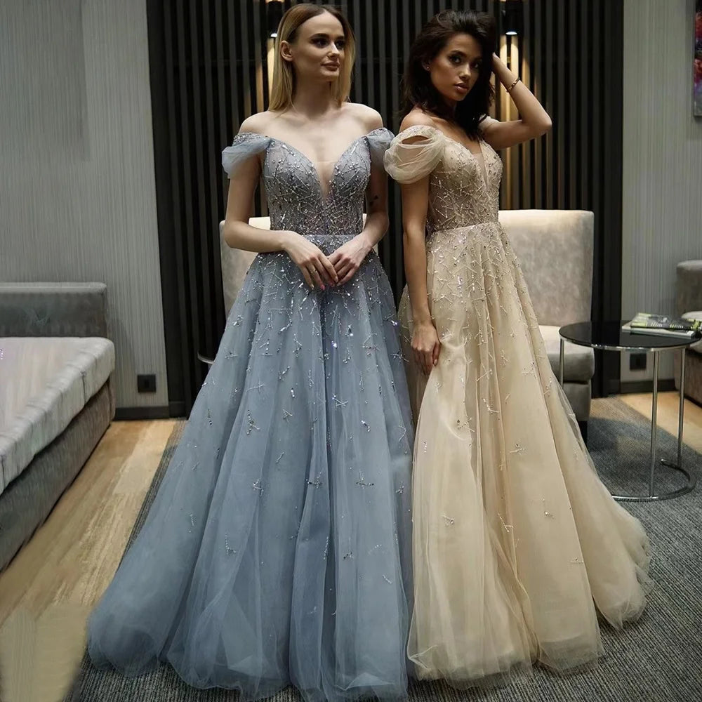 Jancember LSCZ117 Hot Sale Off the Shoulder V-neck Sequins Floor-length Formal Evening Prom Dress