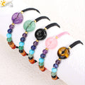 CSJA Natural Gemstone Donut Bead Charm Reiki Healing Stones 7 Chakra Braided Bracelets for Men Women Meditation Jewelry H380
