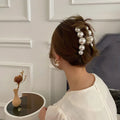 Female Summer Hair Accessories Large Back Head Shark Clip with Pearl Elegant Alloy Hairpin and Catch Clip