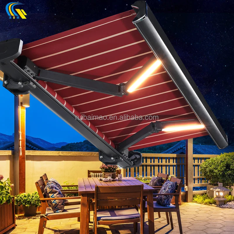 2025 Model Outdoor Retractable Sunshade Canopy Hand-Crank Electric Rain Shelter for Home Balcony Courtyard Remote Control