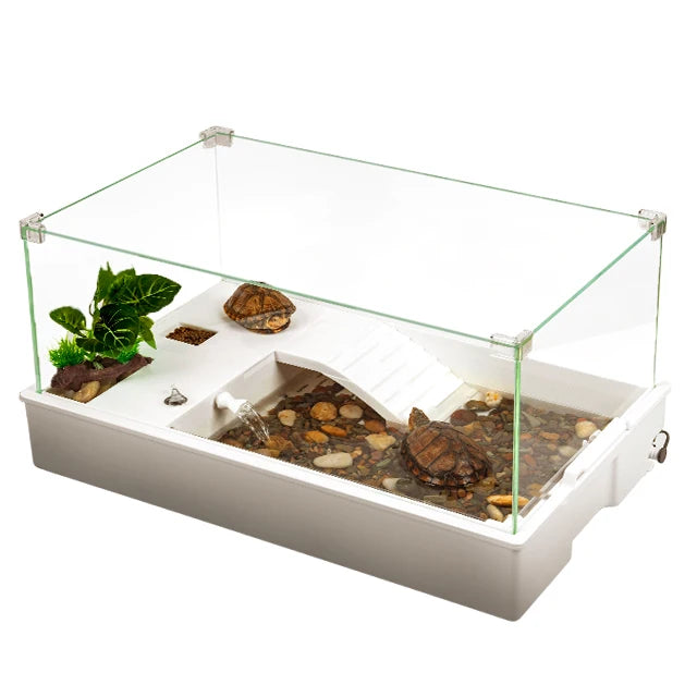 Home Use Turtle Tank-Non-Slip Climbing Ramp Glass & Plastic Pet Box All Species Feeding Aquarium & Accessory
