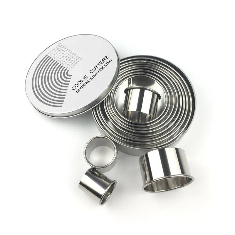 Food Grade Stainless Steel 12 Pcs Circle Round Dough Cookie Biscuit Cutter Set