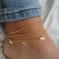 Fashion Personalized Layered Fried Dough Twists Chain Three Piece Set Anklet Simple Butterfly Pendant Anklet for Women