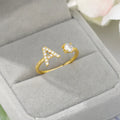Simple Custom Name Letter Diamond Ring Jewelry Gift Fashion Gold Plated Open CZ Zircon Shiny Crystal Initial Ring for Women