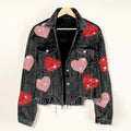 Hot Sale Women Corduroy Jacket Casual Valentine Heart Patch Fashion Outerwear