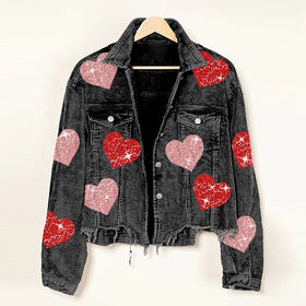 Hot Sale Women Corduroy Jacket Casual Valentine Heart Patch Fashion Outerwear
