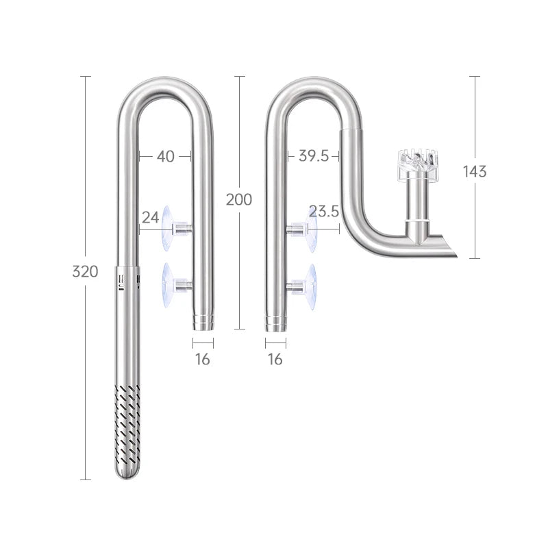 WEEKAQUA SG-1616 Good Quality Aquarium Filter Accessories 16mm Stainless Steel Lily Pipe Pipe with Aquarium Surface Skimmer