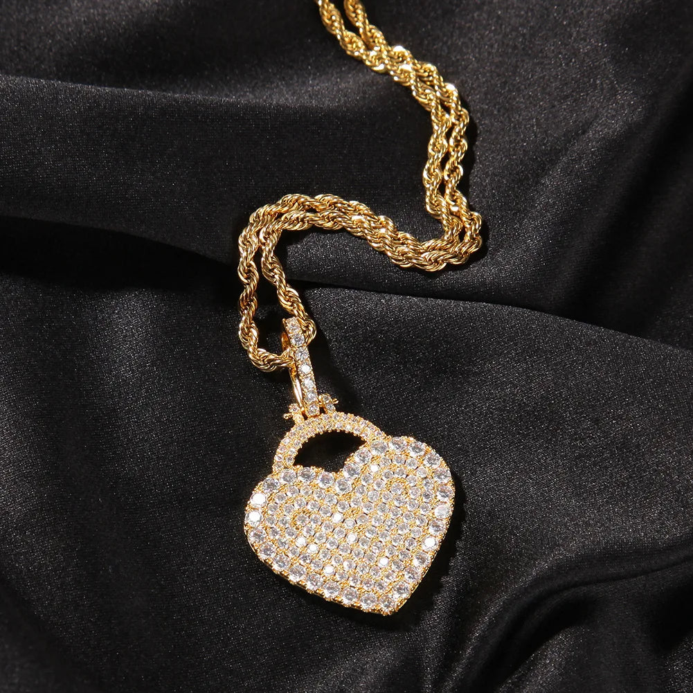 Hip Hop Cute Personality Zircon love Lock Pendant Niche Design Temperament Fashion Necklace