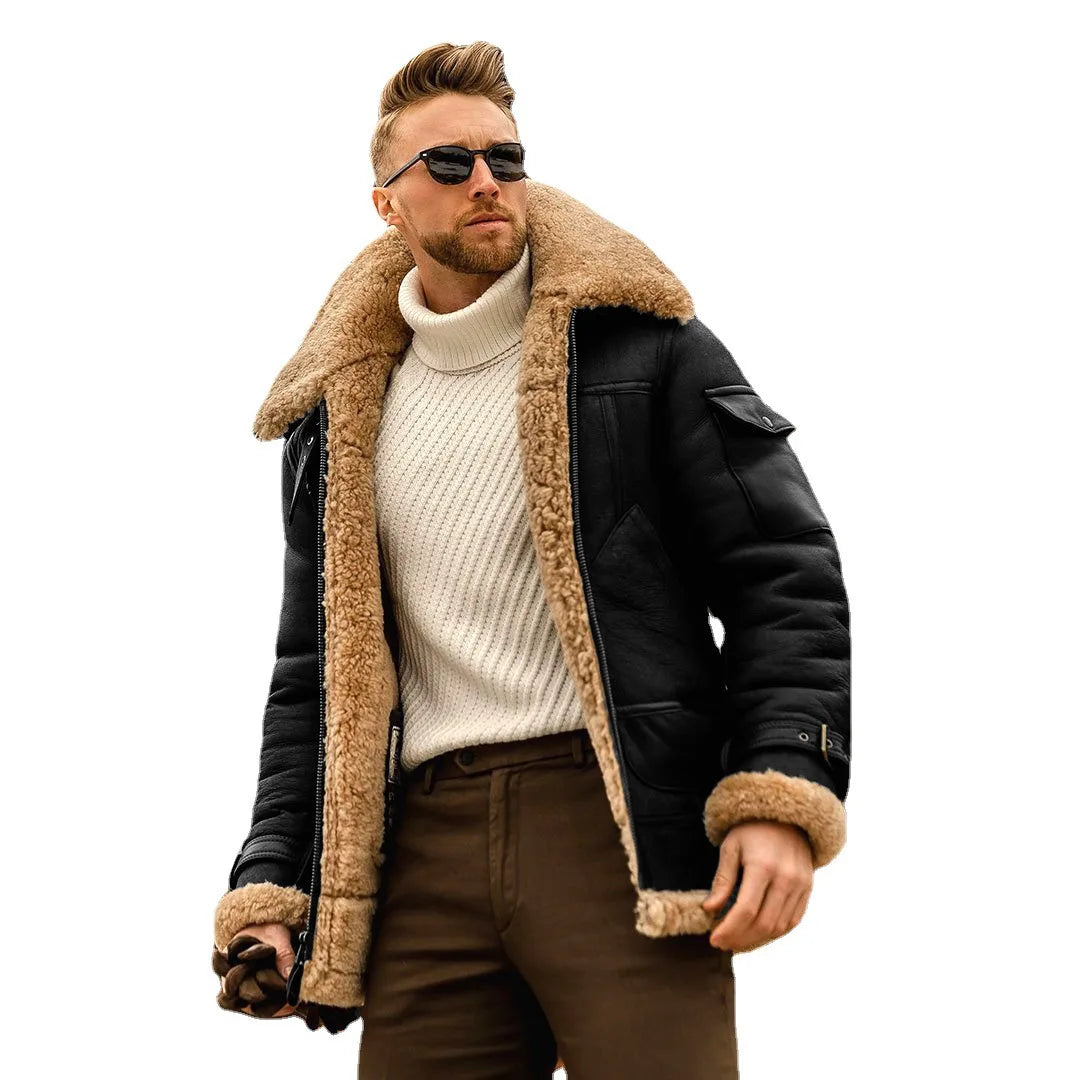 Winter Men Casual  Faux Fur Lapel Long Puffy Jacket Male Plus Size Thicken Parka Lot Winter Fashion Warm Thick Coat