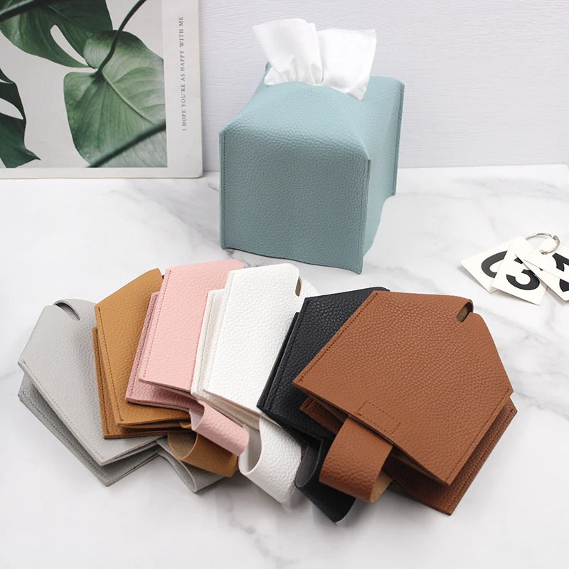 Ready to Ship Rectangular Tissue Box Cover Facial Organizer PU Leather Tissue Box Holder