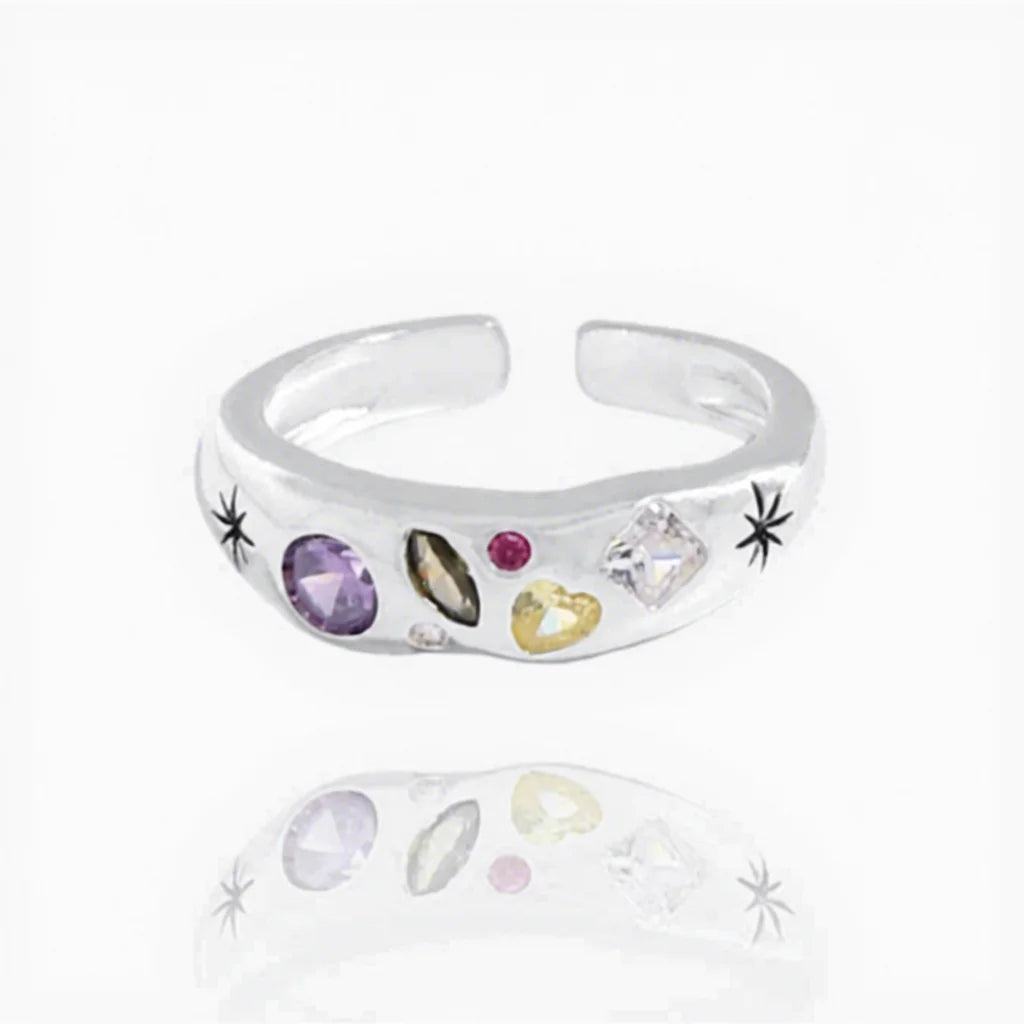 QS672 Extravagant Design Multi Color Zircon Open Ring Sterling Silver Engagement Ring