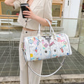 Eye Theme Brand Fashion Cartoon Graffiti Big Capacity Pu Leather Women Crossbody Bag Travel Luggage Weekender Bag