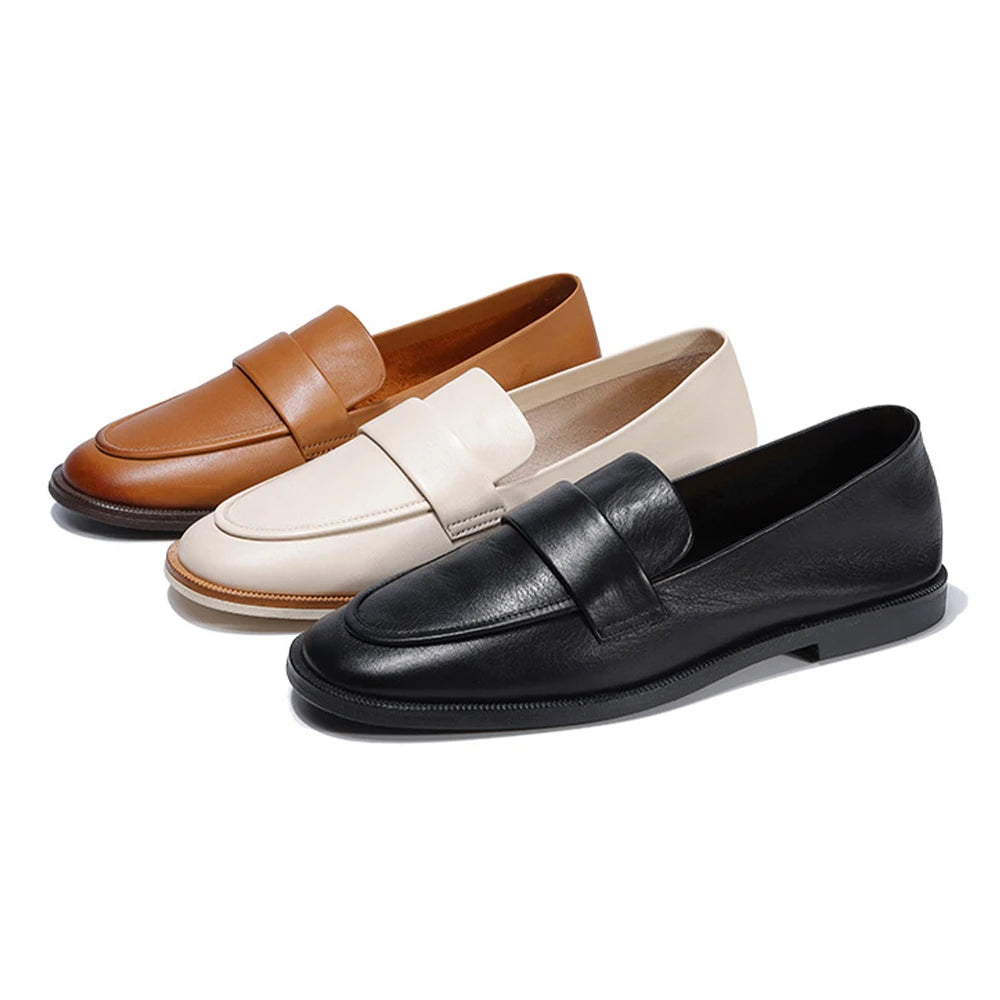 Comfort Meets Fashion Women Top Layer Cow Leather Loafer Shoes Casual Minimalism Wear-Resistant Top Grade Cowhide Flat Shoes
