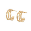 LOZRUNVE Silver 925 Simple Design Texture Triple Band Retro Hoop Earring 18k Gold