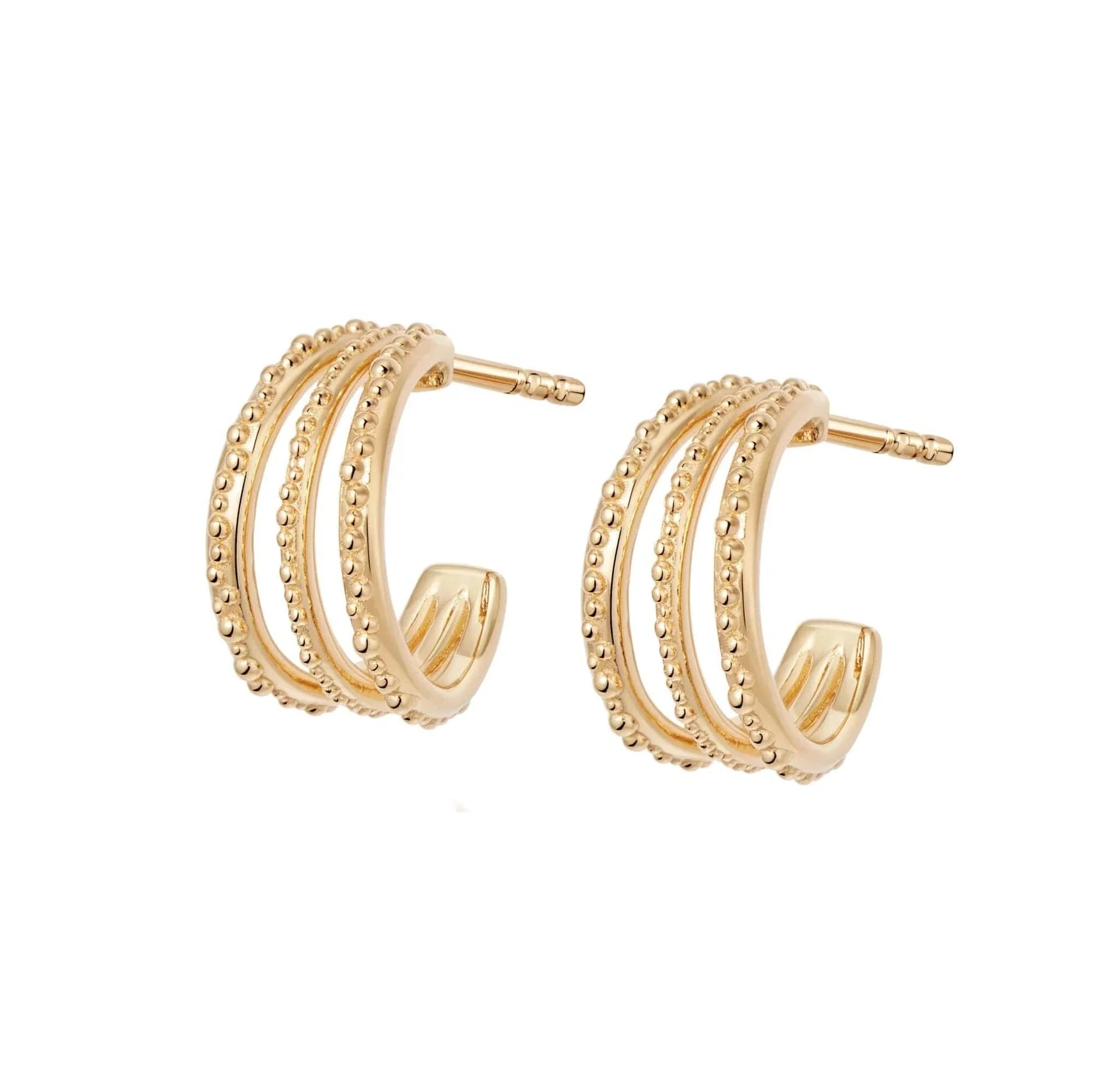 LOZRUNVE Silver 925 Simple Design Texture Triple Band Retro Hoop Earring 18k Gold