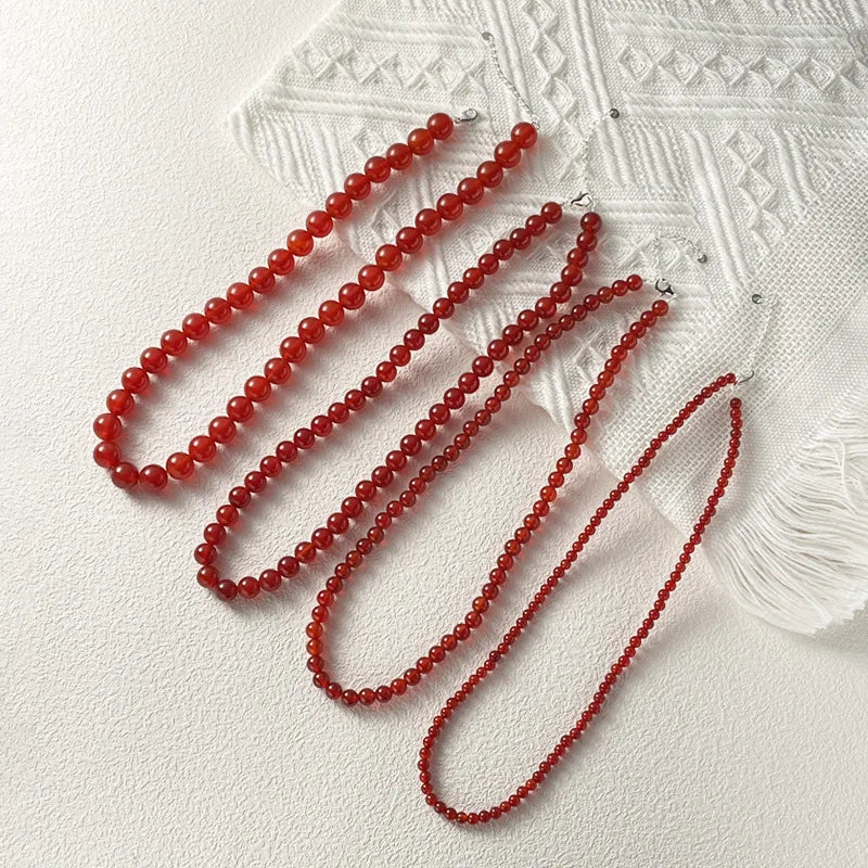 Beaded Necklace 925 Sterling Silver Red Agate Necklace Available in 4mm 6mm 8mm 10mm Perfect for Layering