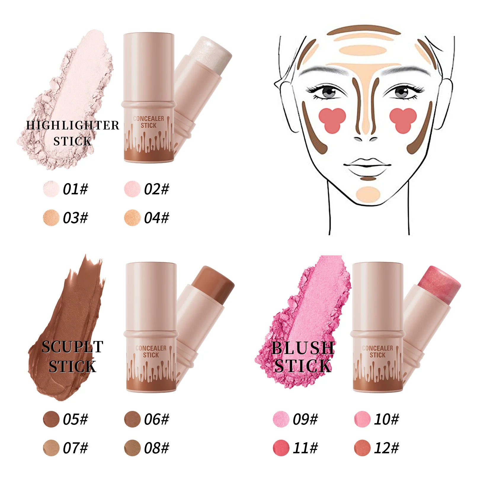Custom Logo 10 Colors Stick Contouring Cream Body Bronzer Private Label Face Vegan Makeup Concealer Contour Stick for Black Skin