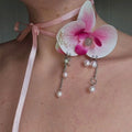 European American Trendy Floral Choker Necklace for Women Fresh Butterfly Orchid Neck Chain Personality Long Floral Pattern