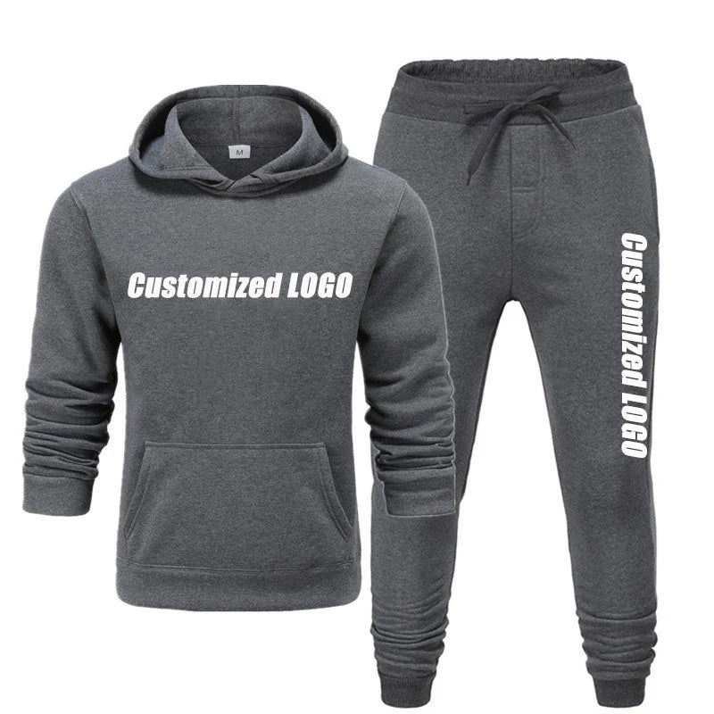 High Quality Custom Logo Pull Over Long Sleeves Gym Sports Cotton Plus Size Men's Jogger Hoodies Sweatshirt Set