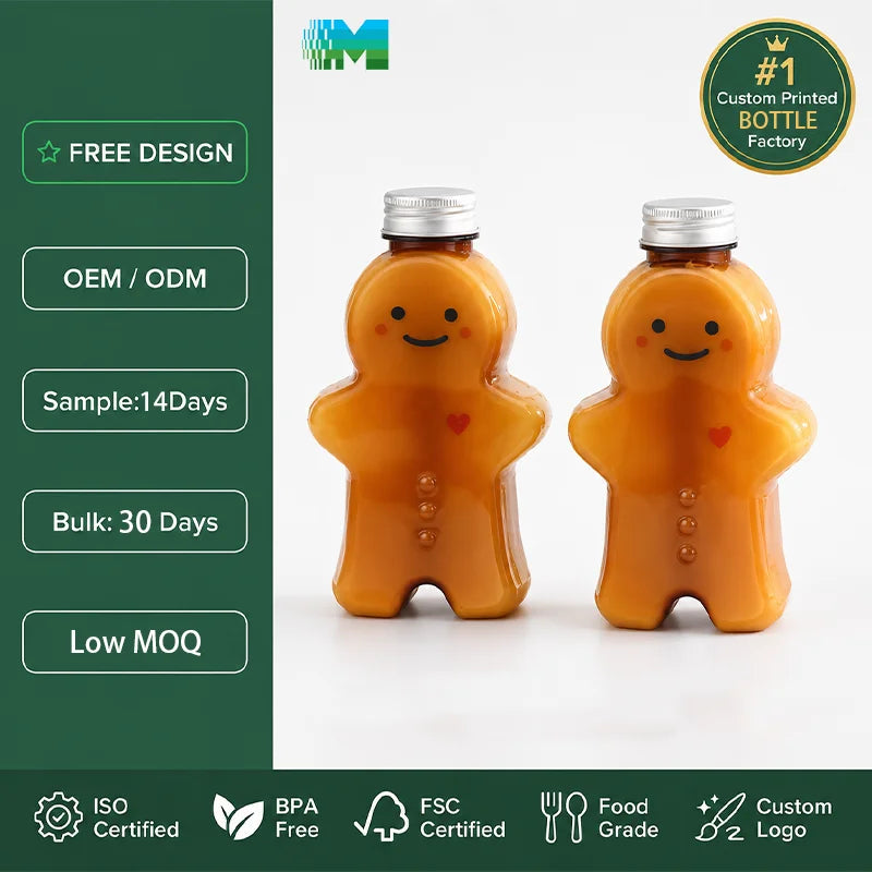 China Supplier Professional Gingerbread Man Design Beverage  Plastic Bottles Botella De Plastico Juice Empty Plastic Bottles