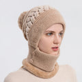 Outdoor Sports Woolly Knitted Winter Beanie Hunter Hat With Cycling Balaclava Face Cover and Neck Warmer Set for Women