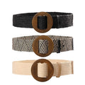 Straw Woven Elastic Stretch Waist Belt Women Skinny Dress Belt Cinch Fashion Round Wooden Buckle Braided Strap