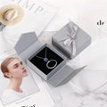 Gray White Gift Box with Ribbon Bowknot for Custom Logo Branding and Boutique Identity Lid and Base Rigid Jewelry Case