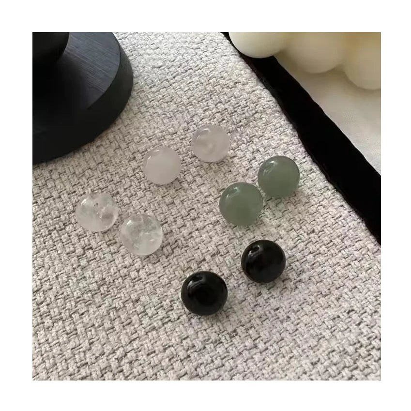 12MM Natural Agate Stone 925 Sterling Silver Round Stud Earrings for Women Gifts Jewelry