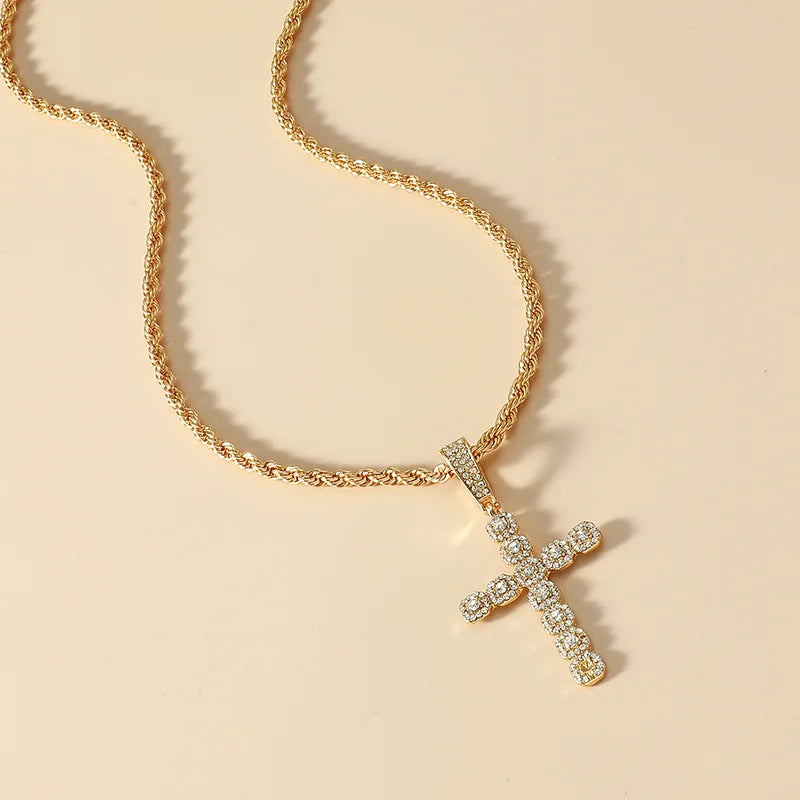 Wholesale Micro Pave Crystal Cross Necklacefashion Cross Pendant Necklacesideway Corss Necklace