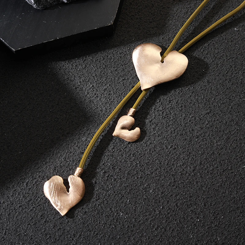 TongLing Statement Gold Plated Charm Necklaces love Tassel Heart Pendant Necklace for Women Girl Gift