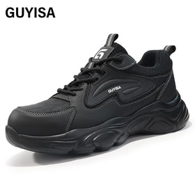 GUYISA Black Microfiber Upper European Standard Steel Toe EVA Sole New Men's Safety Shoes