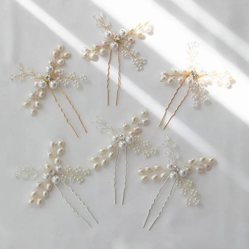 SLBRIDAL Handmade Freshwater Pearls Bridal Hair Pins Wedding Hair Stickers Hair Accessories Bridesmaids Women Jewelry
