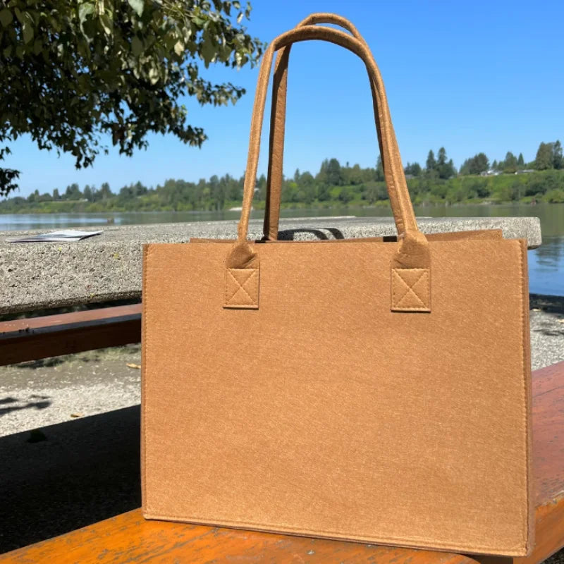 Custom Logo Larget Cheap Multicolored Polyester Felt Tote Hand Bag - Beige Brown Green | Reusable  New Felt Shopping Bag