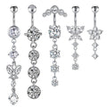 Set of 5 316L Surgical Steel Butterfly and Flower Navel Belly Button Rings Double Zircon Wedding Jewelry