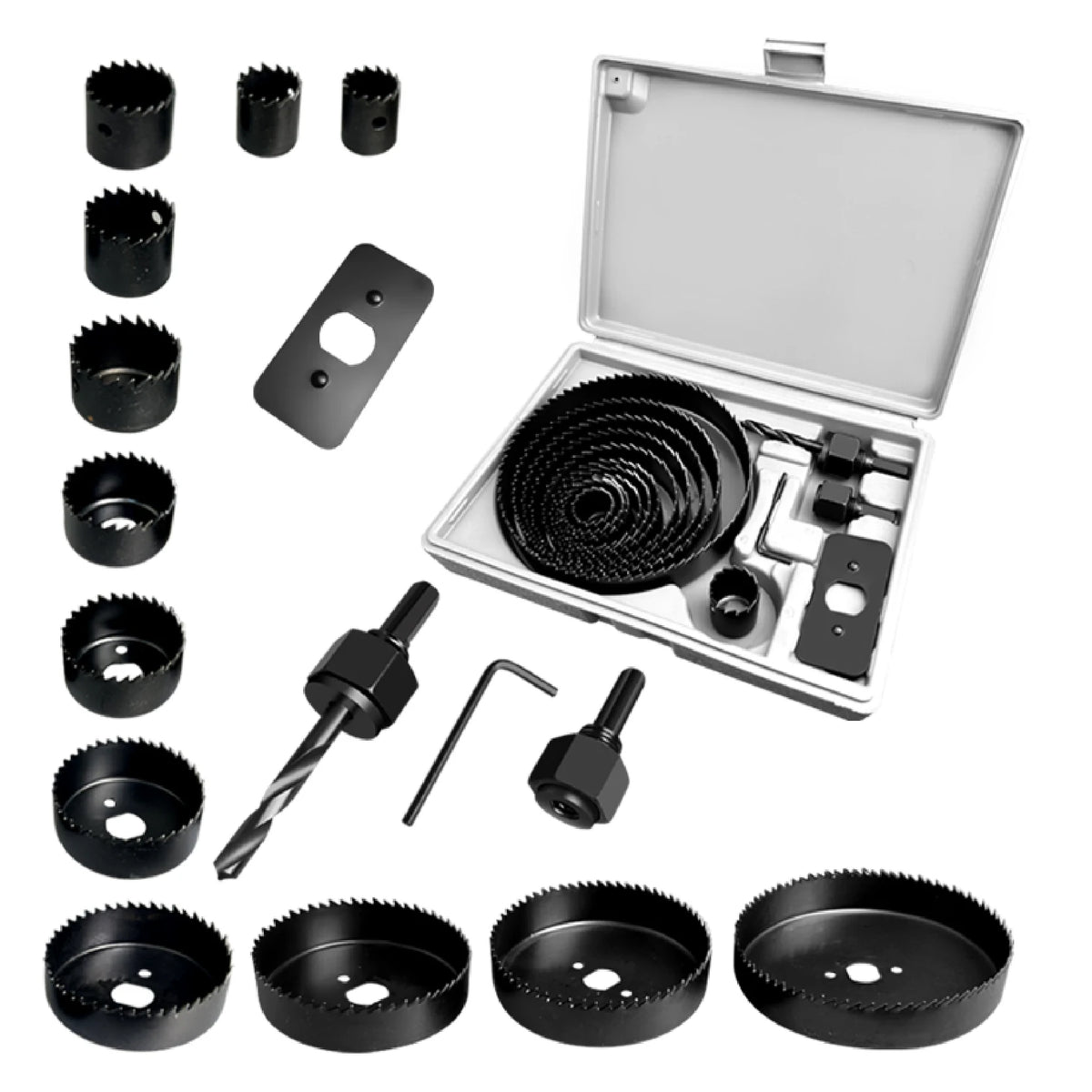Universal Hole Saw Blades Mandrels Drill Bits Installation Plate Hex Key Power Drill Hole Cutter for Wood PVC and Plastic MegaBDM