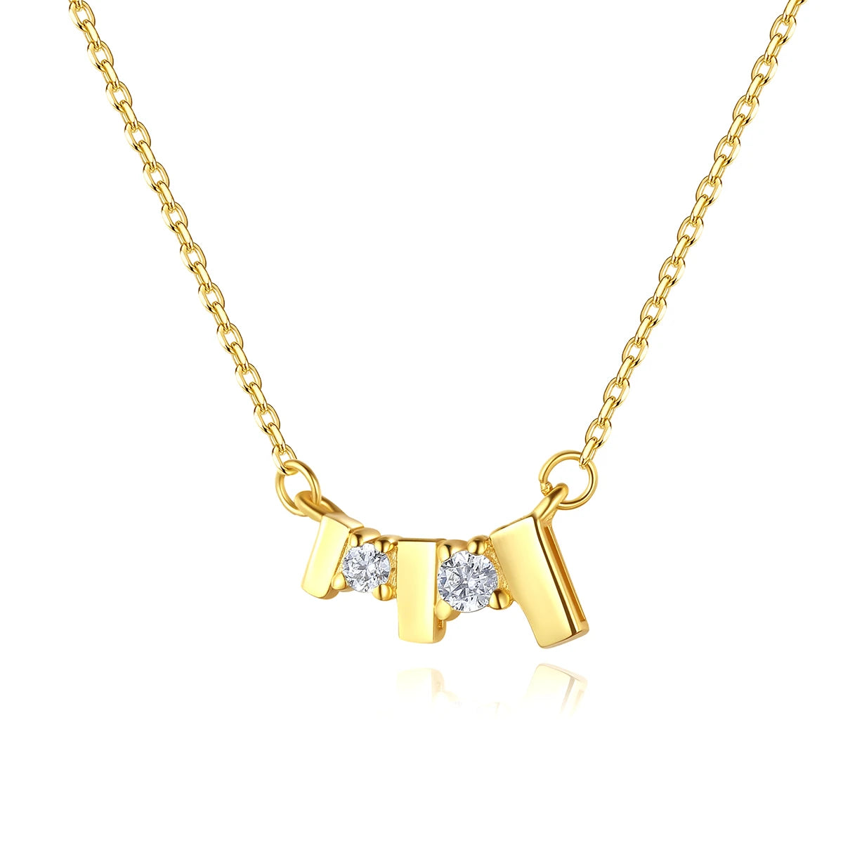 S925 Pure Silver Simple Lucky Bar Necklace 14K Gold Plated Jewelry Handmade Clear Diamond Cubic Zircon Choker Necklace for Women