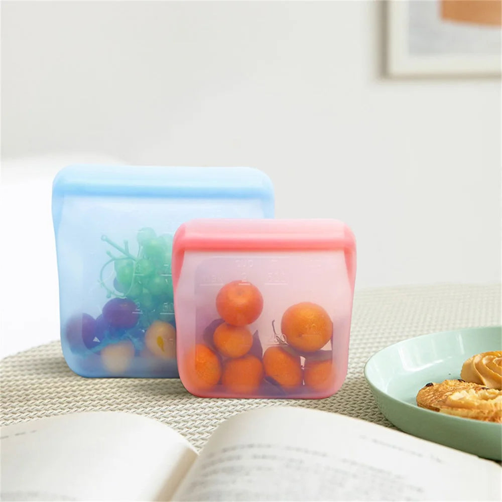 Reusable Pet Vacuum Bags with Silicone Food Storage Durable BPA-Free Eco Travel Bags for Sandwich Fruit Bread Meal Prep Snacks