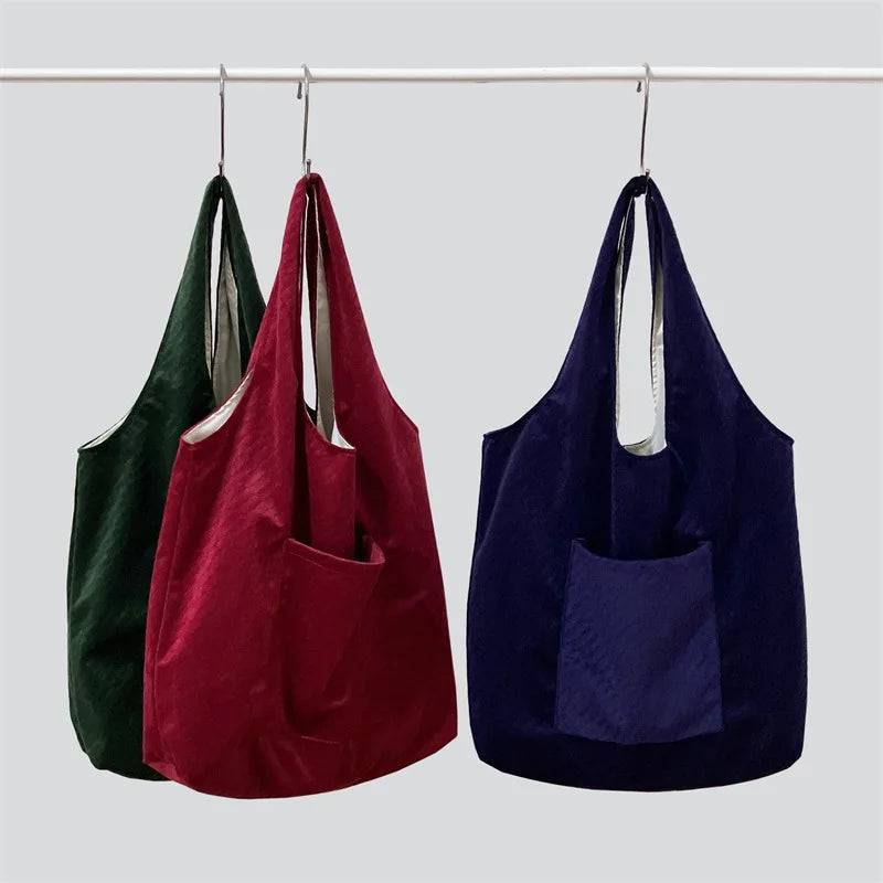 Simple Solid Color Velvet Women's Shoulder Bag Large Capacity Fashion Ladies Shopping Bags Sweet Female Handbag Girl Tote Purse