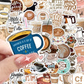 60pcs Cartoon Style Skateboard Coffee Theme Journal Decals Waterproof Vinyl Promotional Reward Luggage Decorative Stickers