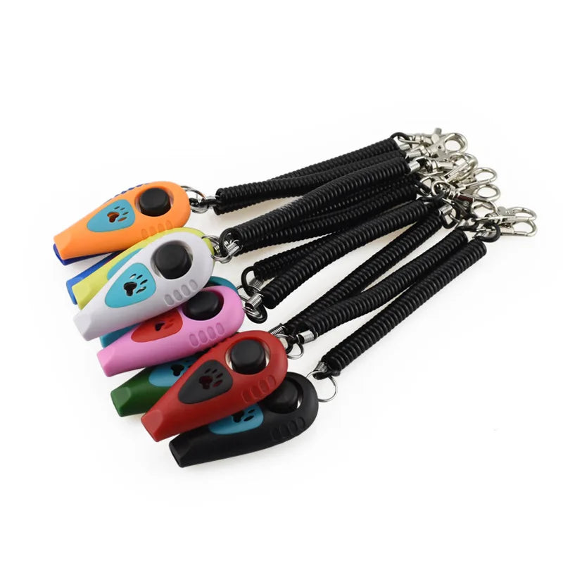 2-in-1 Dual Color Pet Training Sound Clip Whistle Long Wristband Dog Trainer with Black Plastic Material