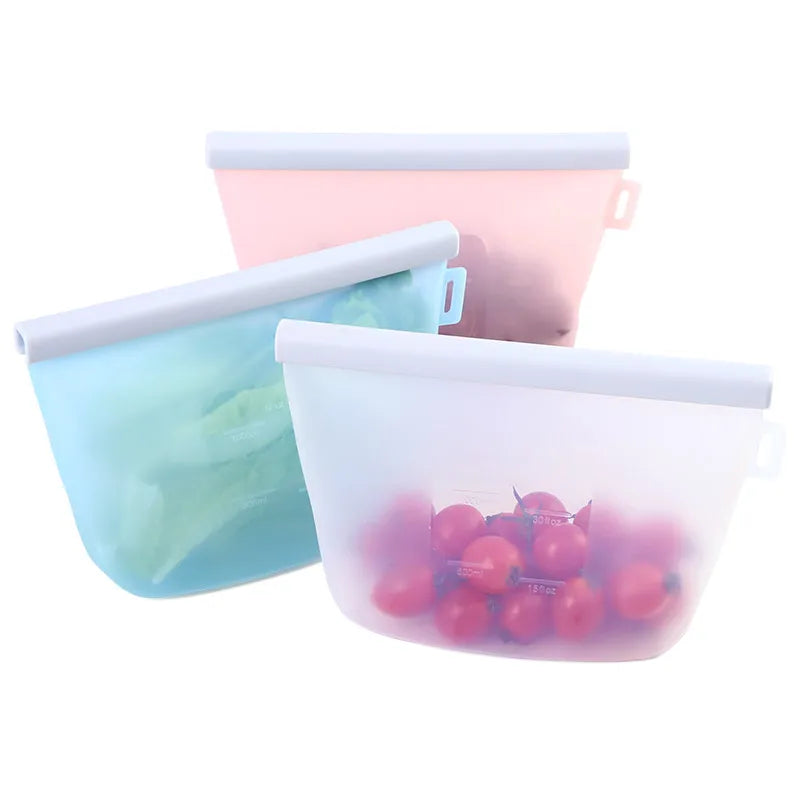 Custom Logo Dishwasher Safe Silicone Fresh Bag Reusable Food Storage 100% Silicon Bag Set