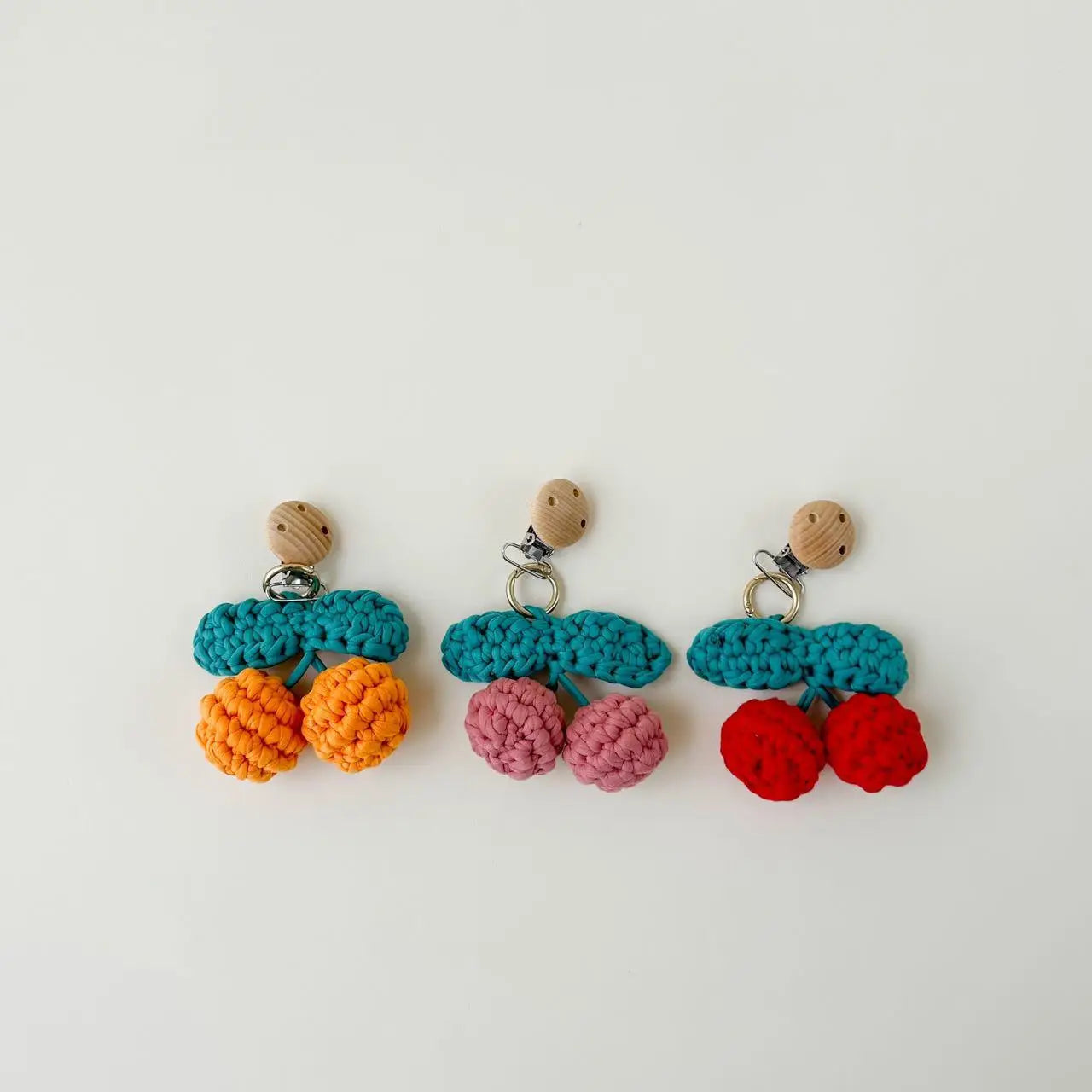 INS Style Handmade Woven Cherry Charm Car Seat Accessories for Baby Stroller and Car Key Decoration