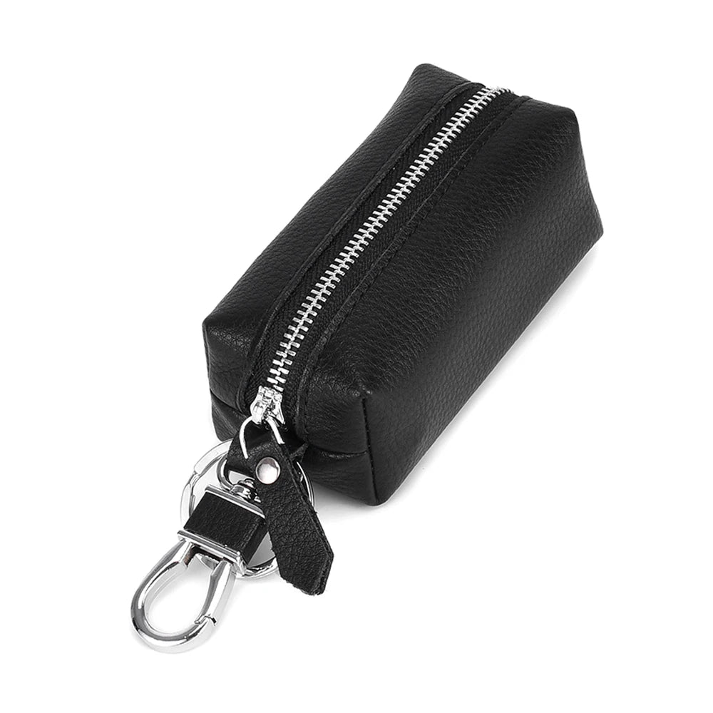 Classic Large Capacity Soft Leather Car Key Bag Zipper Mini Key Case Handbag Key Holder for Key