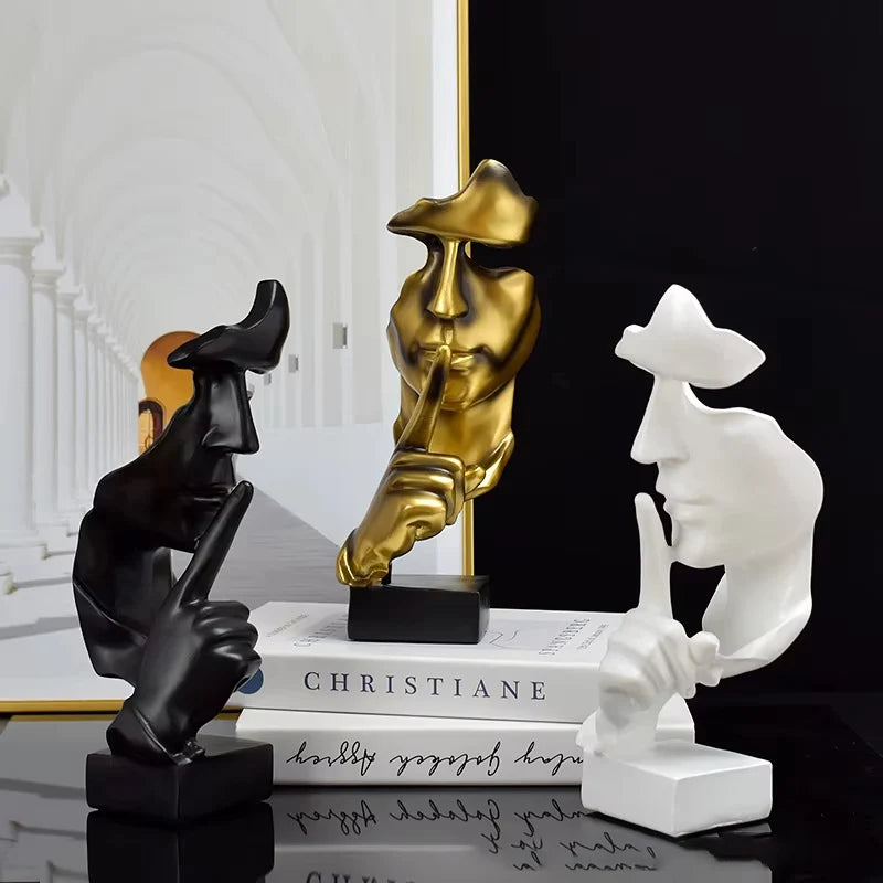 Bulk Custom Silence Is Gold Resin Statue Abstract Zen Meditation Mask Thinker Sculpture Office Home Decor OEM/ODM Wholesale