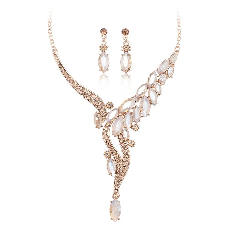 ZC009 Hot Selling Fashion Teardrop Crystal Jewelry Set Women Luxurious Necklace Earrings Set