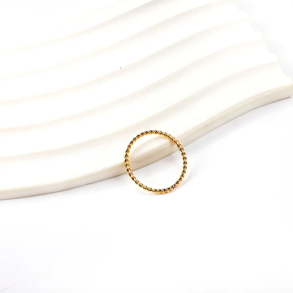 Trendy 18K PVD Gold Plated Ring Personalized Custom Minimalist Jewellery Stacking Men Women Stainless Steel Twist Ring