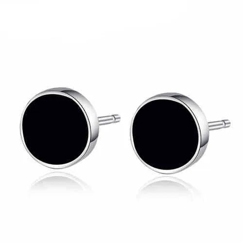 2022 New Simple Korean Round Black Agate Earrings 925 Sterling Silver Gold Plated Trendy Wholesale Women's Earrings